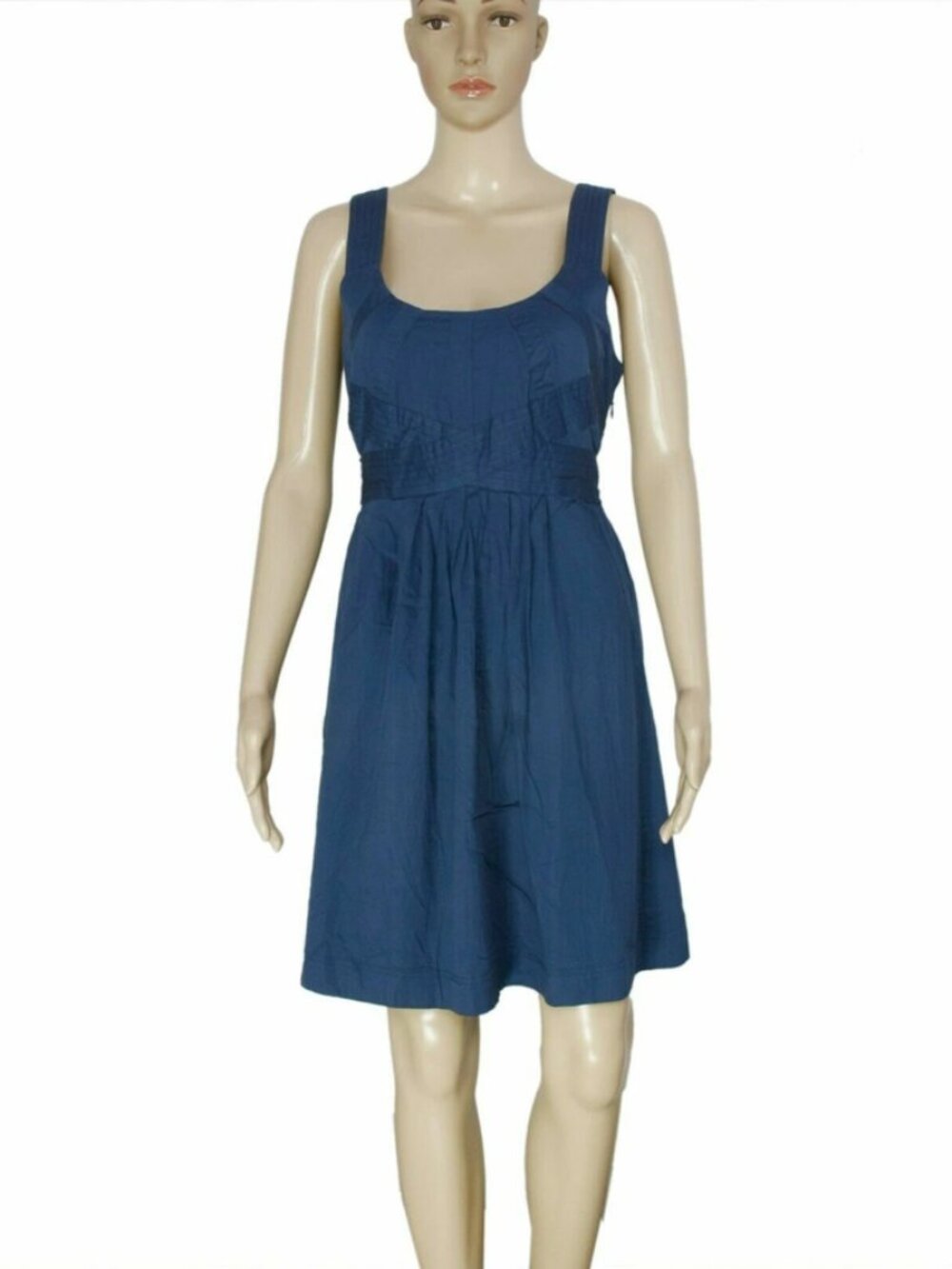 Marcs Pleated Mini Dress Navy Sleeveless Stitched Tie Waist NWT L 14